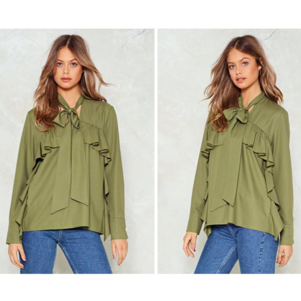 NWT Olive Ruffle Top